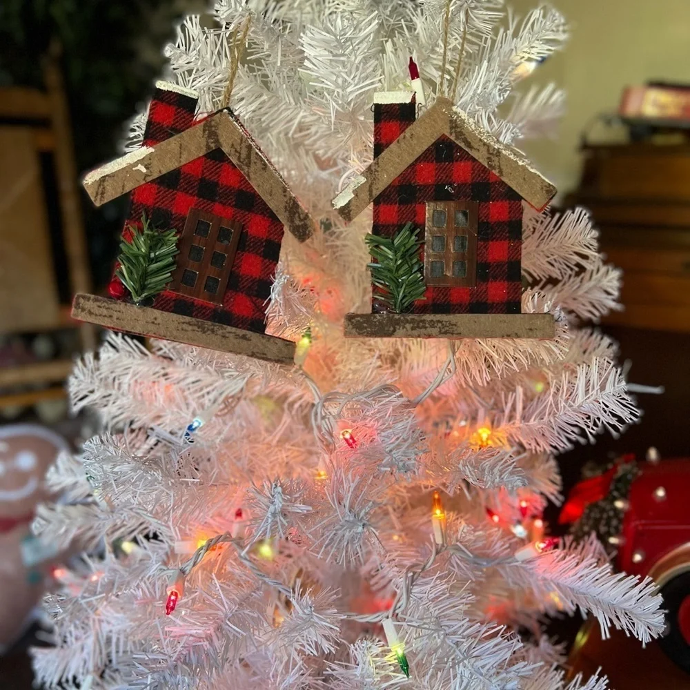 2x Vintage Christmas House Ornaments